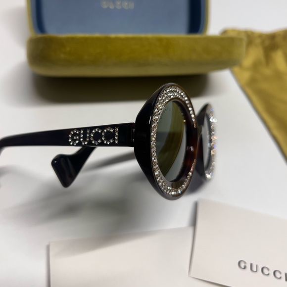 Gucci Tortoise Shell Swarovski Diamond Studded Sunglasses - Picture 3 of 10